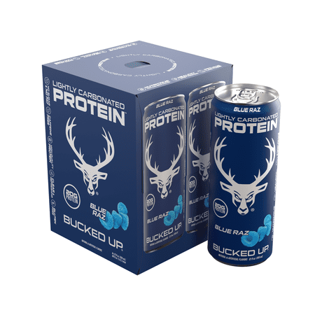 Bucked Up Lightly Carbonated Blue Raz Protein 12 fl oz 4 Pack