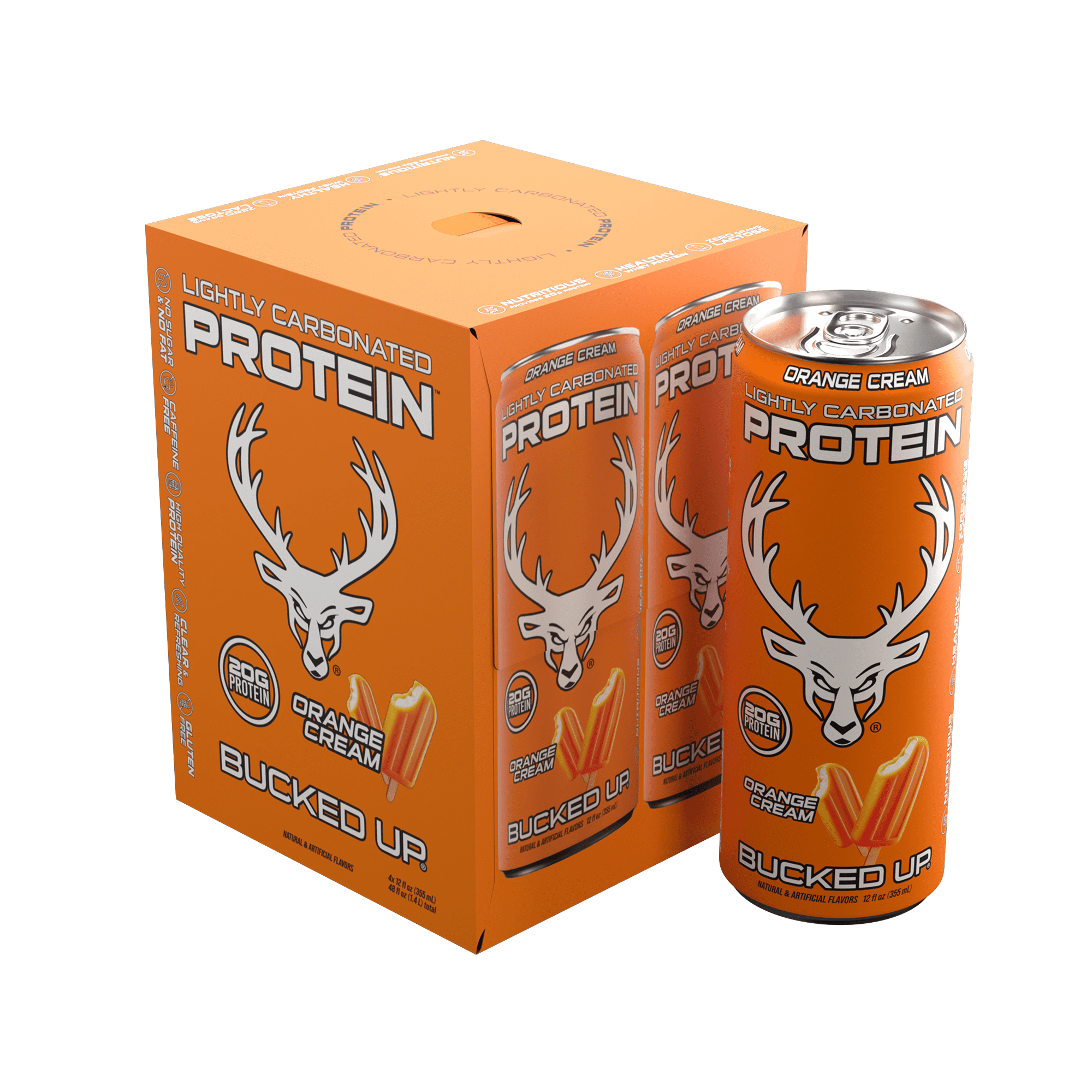 Bucked Up Lightly Carbonated Orange Cream Protein 12 fl oz 4 Pack