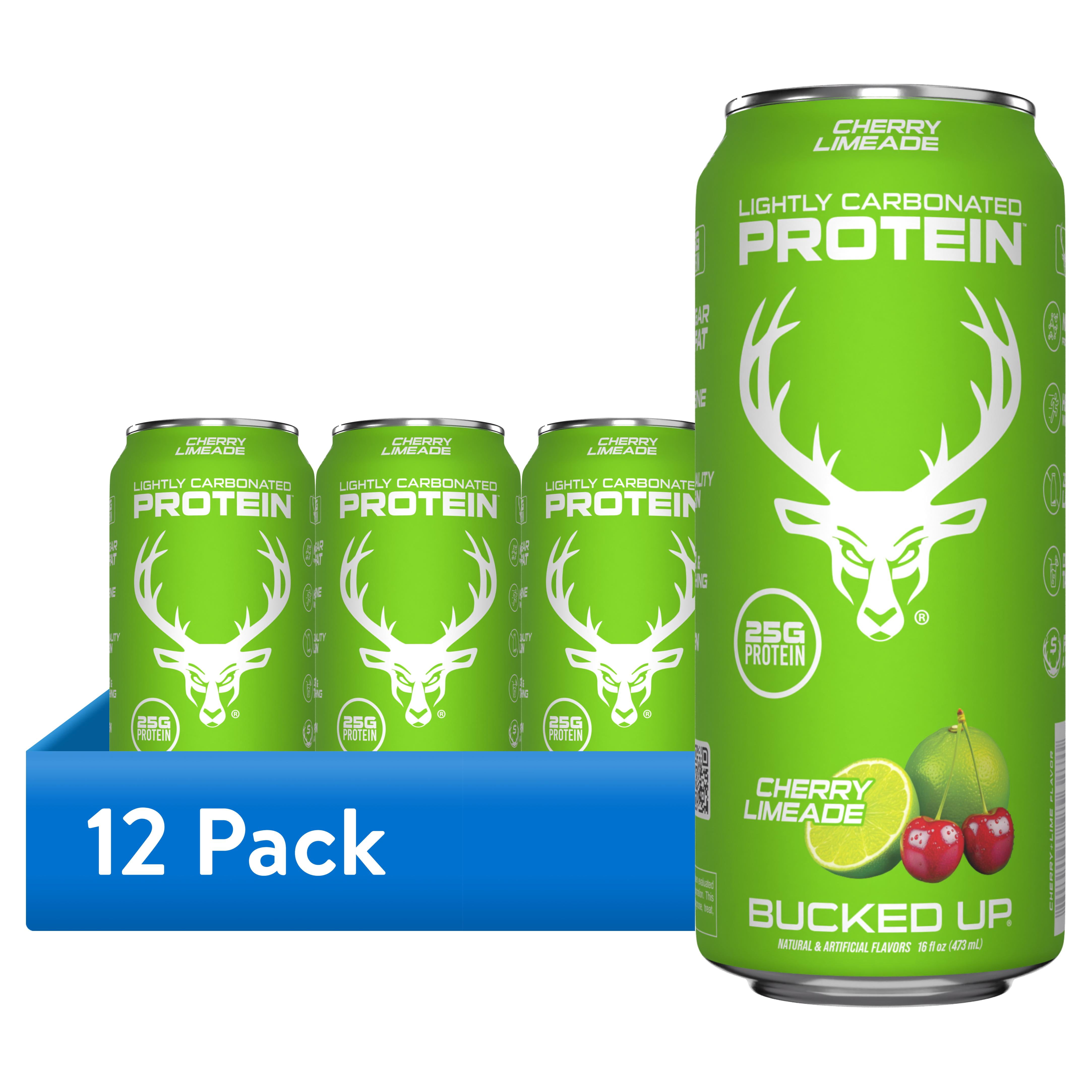 (12 pack) Bucked Up Lightly Carbonated Cherry Limeade Protein 16 fl oz