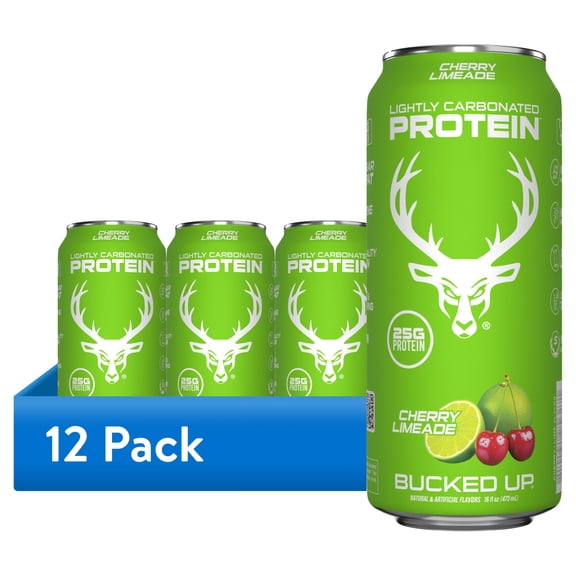(12 pack) Bucked Up Lightly Carbonated Cherry Limeade Protein 16 fl oz
