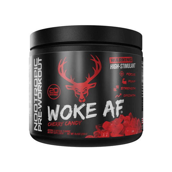 Bucked Up Woke AF Pre-Workout Powder, Increased Energy, Cherry Candy, 333 mg Caffeine, 20 Servings