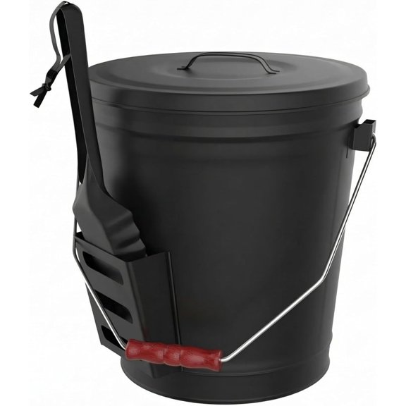 Bucket - 4.75-Gallon Metal Bucket with Lid and Shovel for Fireplace or Firepit Ashes - Heat Resistant Fireplace Tools by  (Black)