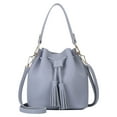 thumbnail image 1 of Bucket Bag Faux Leather Tassel Drawstring Crossbody Pouch Women Solid Color Shoulder Bag Handbag, 1 of 6