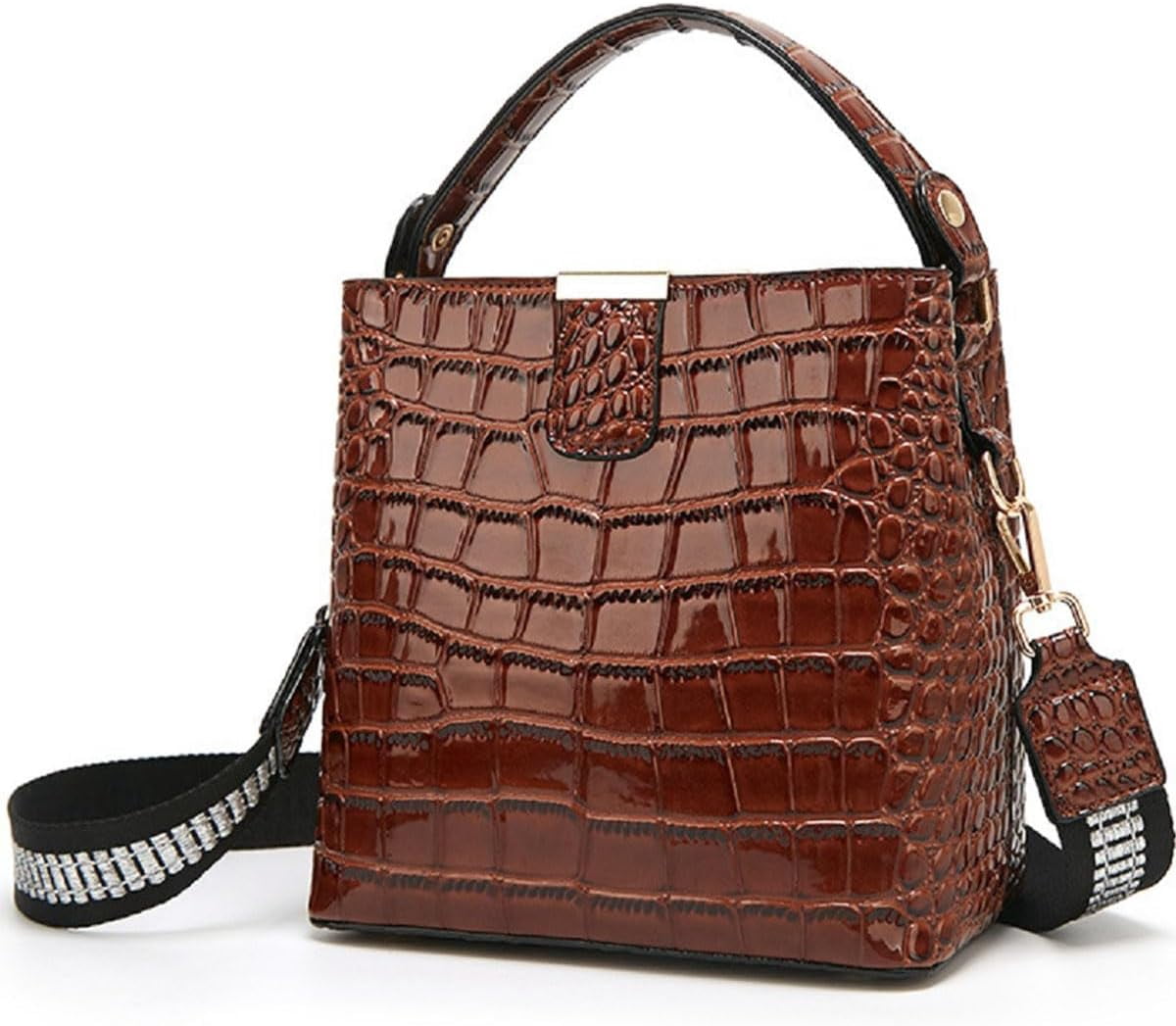 Bucket Bag and Purse For Women Shiny Patent Leather Hobo Bag and Zipper Shoulder Handbag Top Handle Satchel
