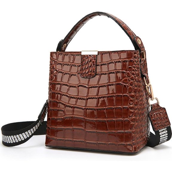 Bucket Bag and Purse For Women Shiny Patent Leather Hobo Bag and Zipper Shoulder Handbag Top Handle Satchel