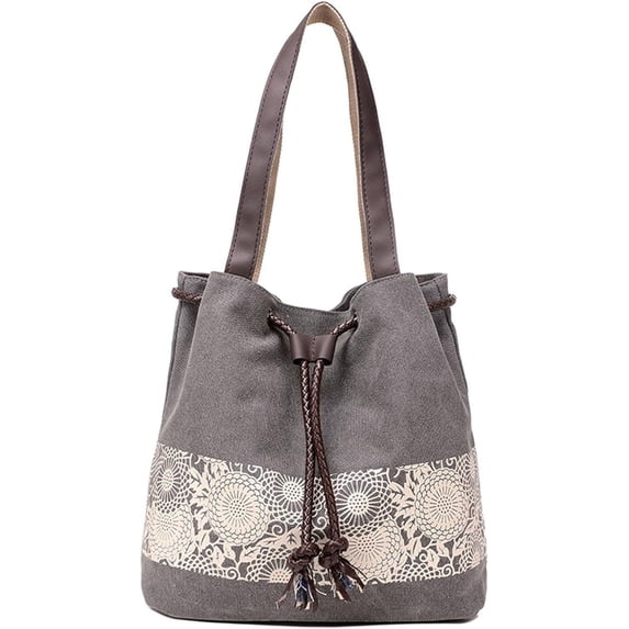 Bucket Bag for Womens Canvas Drawstring Handbags Purse Print Totes Hobos One Shoulder Bags