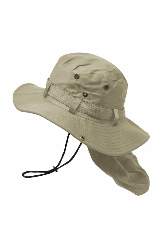 Bucket Boonie Hat with Neck Flap Cover Sun Safari Wide Brim Fishing Cap Beige