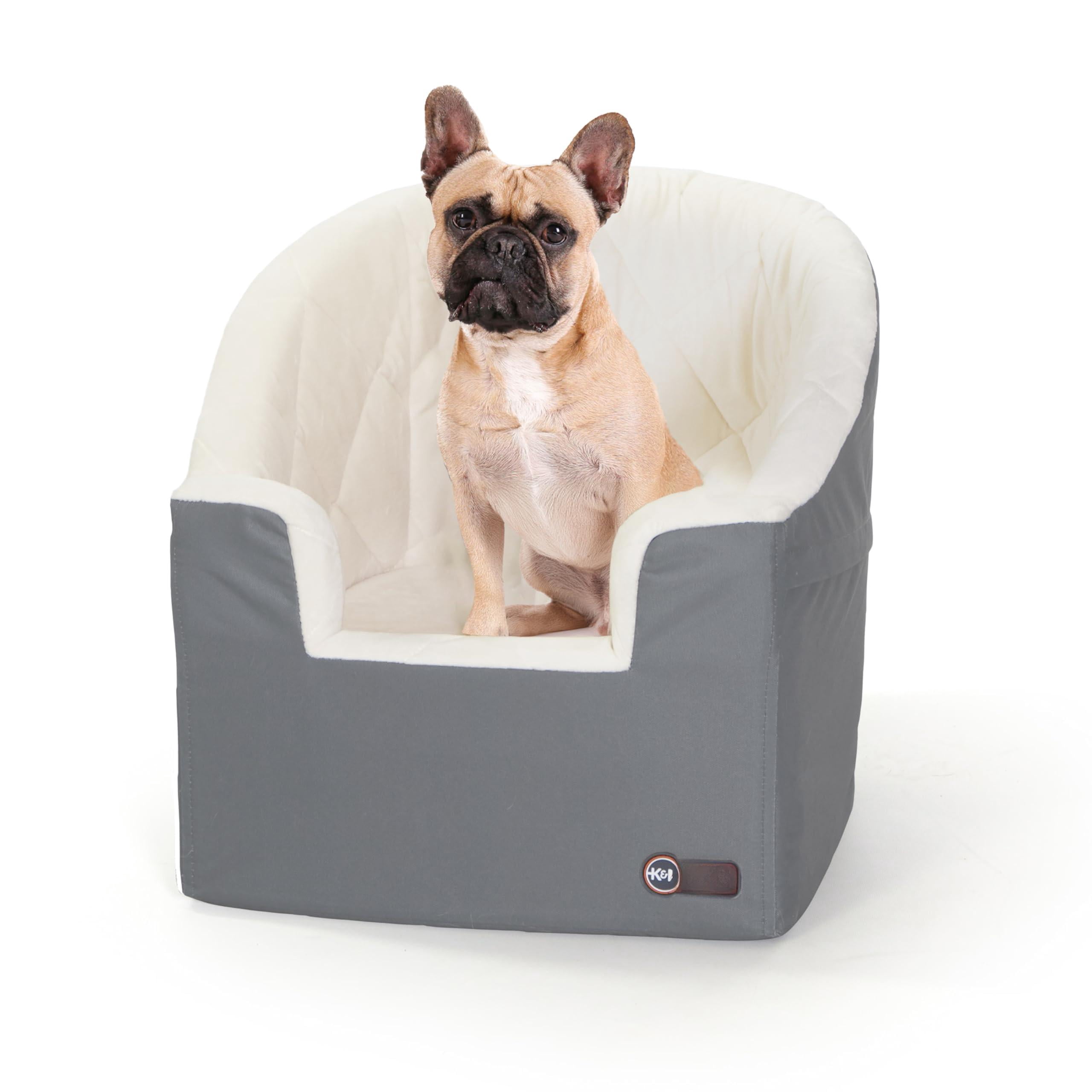 Bucket Booster Dog Car Seat  Belt Secured 2 Safety Leashes Washable Covers Sturdy Seats For Cats & Dogs - Small Gray/cream