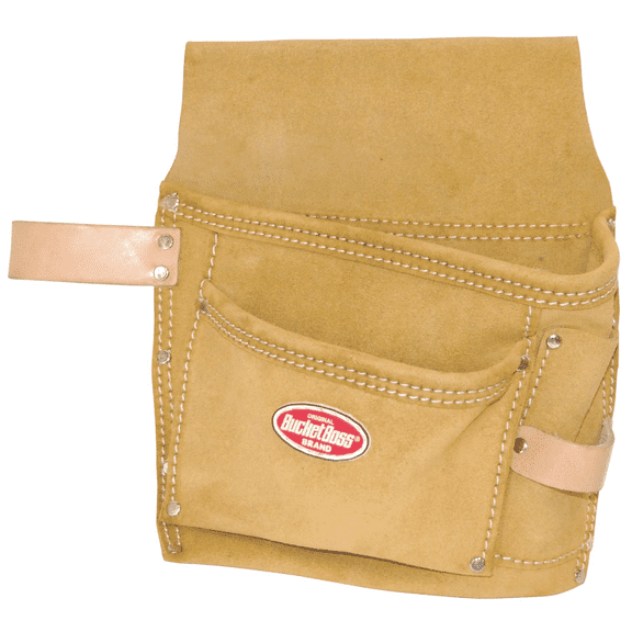 Bucket Boss Adult Suede Leather Shoulder Bag, 3-Pocket Nail and Tool Bag with Belt