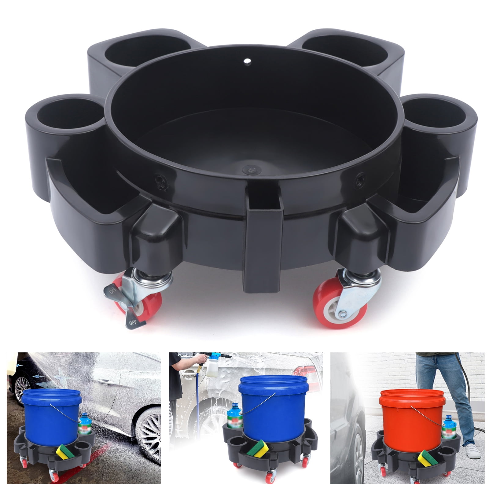 220-331lbs PP Bucket Dolly Wash Professional Bucket Dolly 360-Degree Rotateing Bucket Dolly with Two Brakable Pulleys