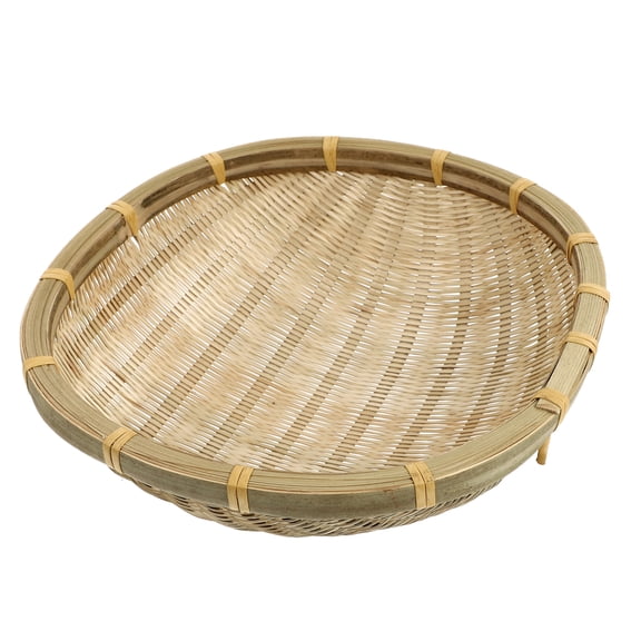 HEMOTON Khaki Bamboo Woven Storage Tray for Home Decor and Organization with Craftsmanship 1 Pc