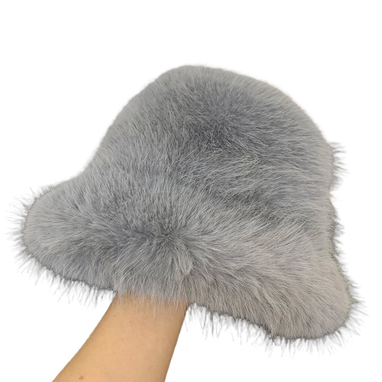 Bucket Fuzzy Hat for Women Winter Furry Plush Faux Fur Hats 
