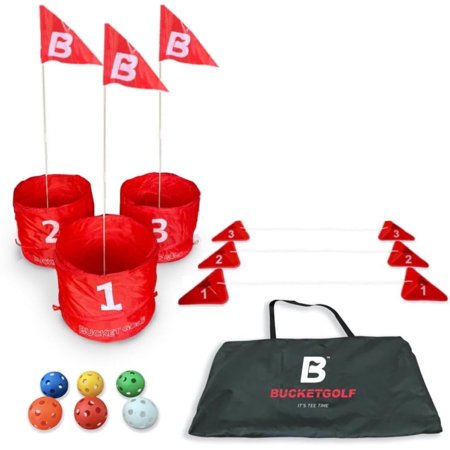 Bucket Golf Game Starter 3 Hole Set Outdoor Lawn Games, Par 3 Golf Game for All Ages
