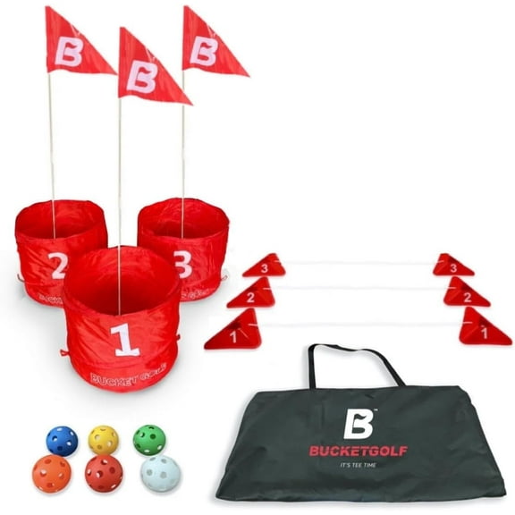 Bucket Golf Game Starter 3 Hole Set Outdoor Lawn Games, Par 3 Golf Game for All Ages