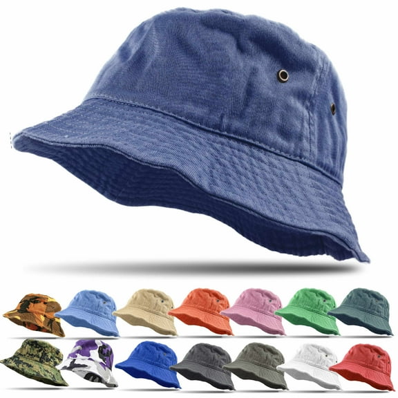 Bucket Hat 100% Cotton Packable Summer Travel Cap Sun hat for Men and Women Navy L/XL