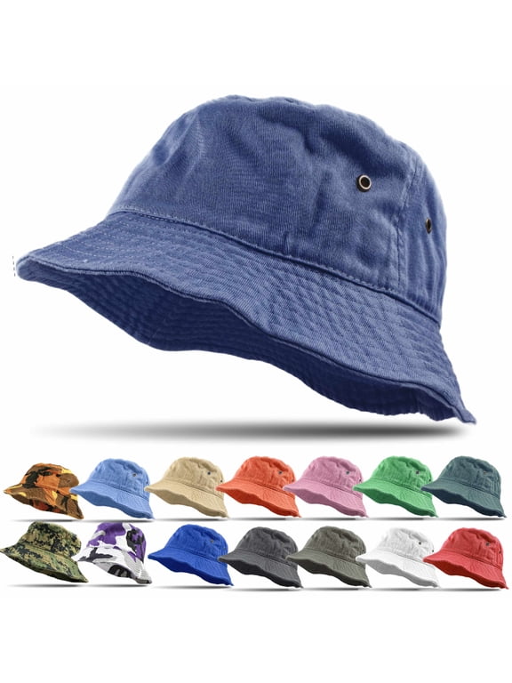 Bucket Hat 100% Cotton Packable Summer Travel Cap Sun hat for Men and Women Navy S/M