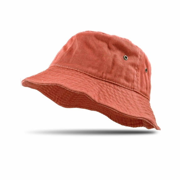 Bucket Hat 100% Cotton Packable Summer Travel Cap Sun hat for Men and Women Orange L/XL