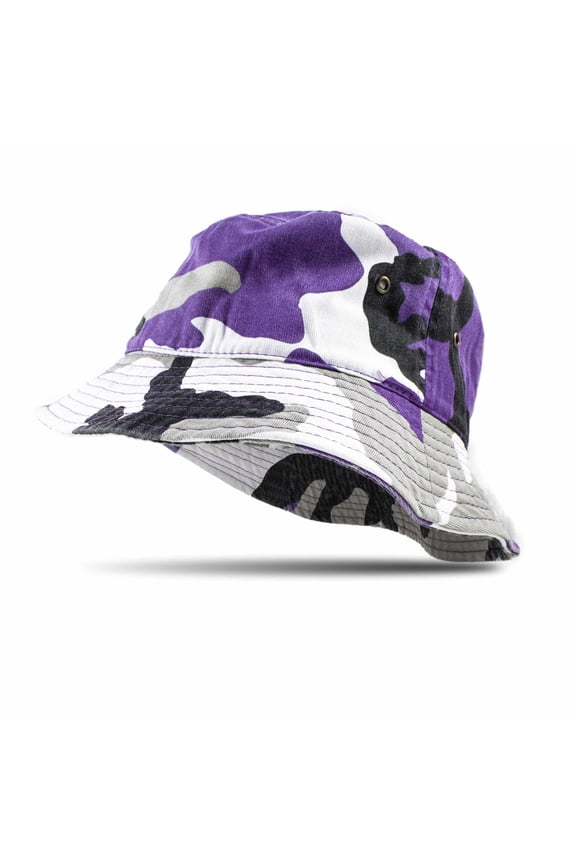 Bucket Hat 100% Cotton Packable Summer Travel Cap Sun hat for Men and Women Purple Camo S/M