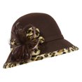 thumbnail image 1 of Bucket Hat– 100% Wool w/ Feather Flower & Leopard Print Trim - Brown - HT-CC12-1BR, 1 of 1