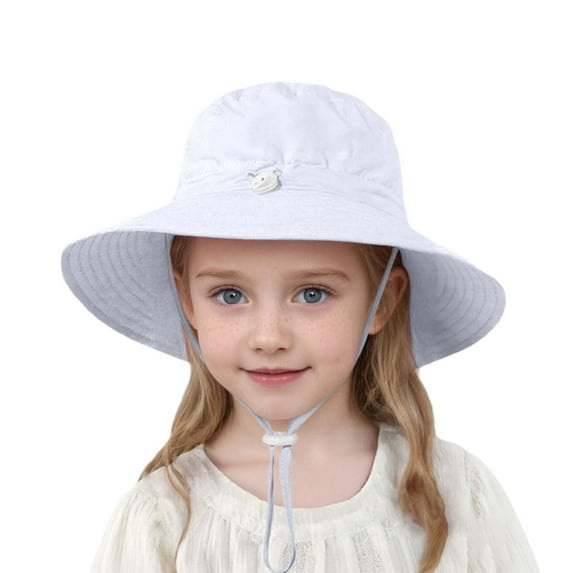 Bucket Hat Baby Toddler Baby Boys and Girls' Wide Brim Bucket Hat UPF 50+ Solid Color Sun Hat for Beach & Summer Outdoor &White 7-10 Years