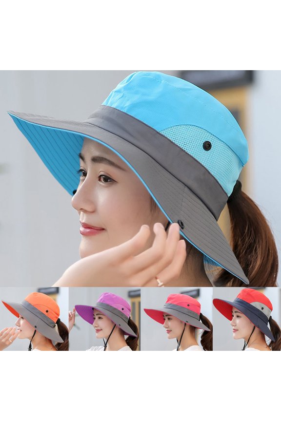 Bucket Hat Casual Chinstrap Wide Brim Women Summer Ponytail Cap for Climbing