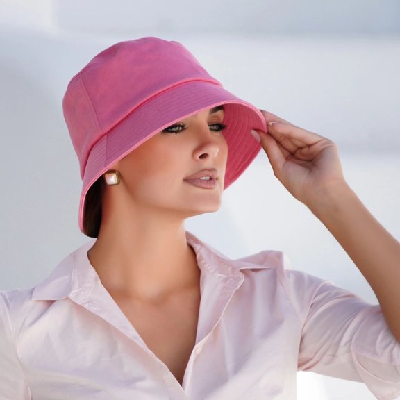 Bucket Hat, Chemo Headwear Cap for Women, UPF 50+ Sun Protection, Breathable Head Covering - GINA (Pink)