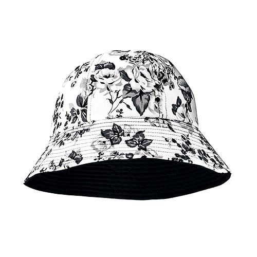 Bucket Hat - Cotton Canvas w/ Flower Print - Black - HT-6579BK