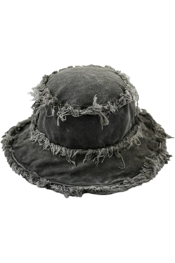 Bucket Hat Denim Fisherman Hat for Women Fringe Wide Brim Summer UV Protection Sun Hat Distressed Beach Hat
