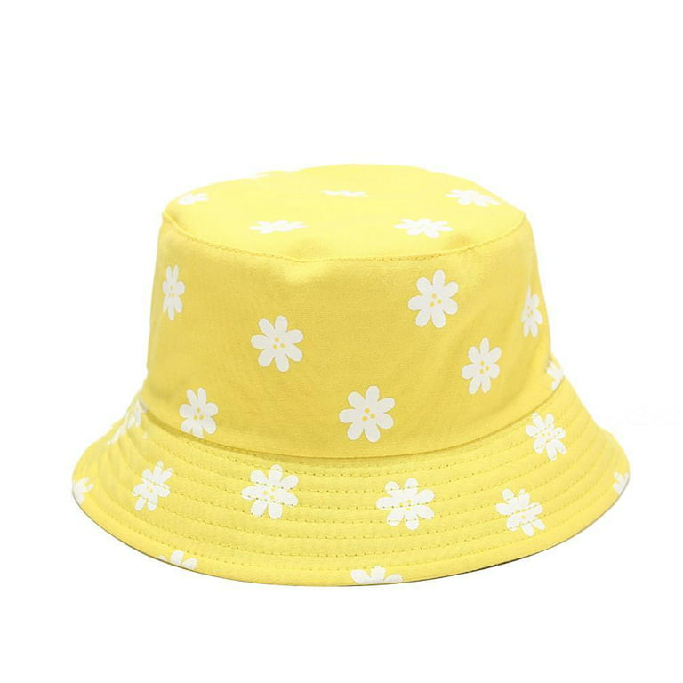Bucket Hat Flower Printed Foldable Women Fisherman Hat Casual All-match Bucket  Hat for Outdoor Activities Travel Hiking Yellow 1 