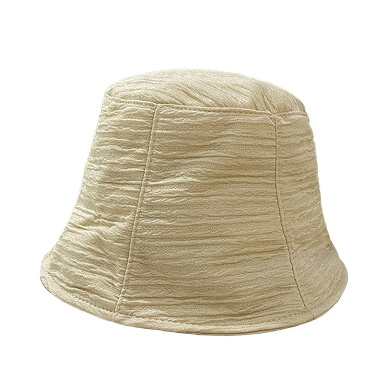 Bucket Hat Foldable Packable Solid Color Short Brim Flat Dome Thin Pleated Fishing Hat Beach Cap for Women