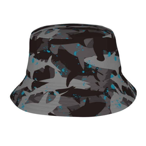 Bucket Hat for Men Women, Black camouflage hammerhead shark Breathable Sun Hat Summer Beach Hats, Fun Womens Mens Bucket Hat for Travel Outdoor Vacation Fishing Hiking Sports