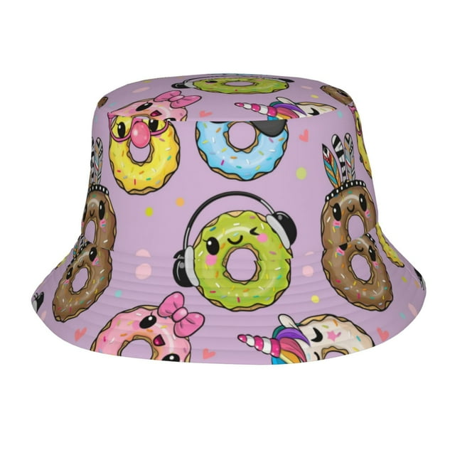 Bucket Hat for Men Women, Cartoon Donuts Breathable Sun Hat Summer