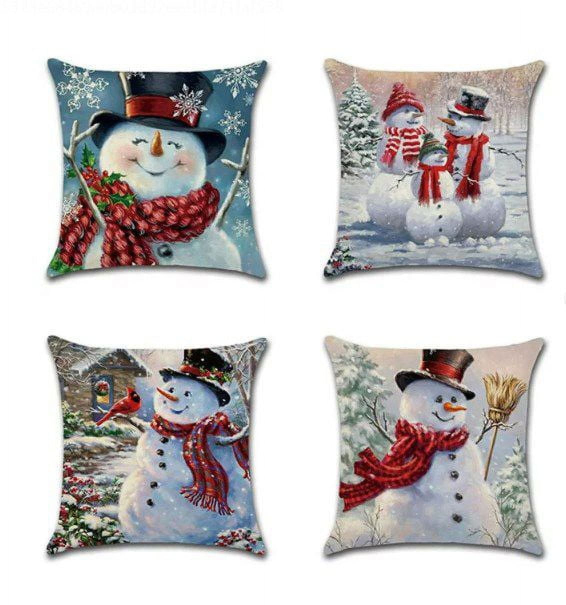 Christmas Snowman Decorative Cushion Cases, Set of 4, Linen Throw ...