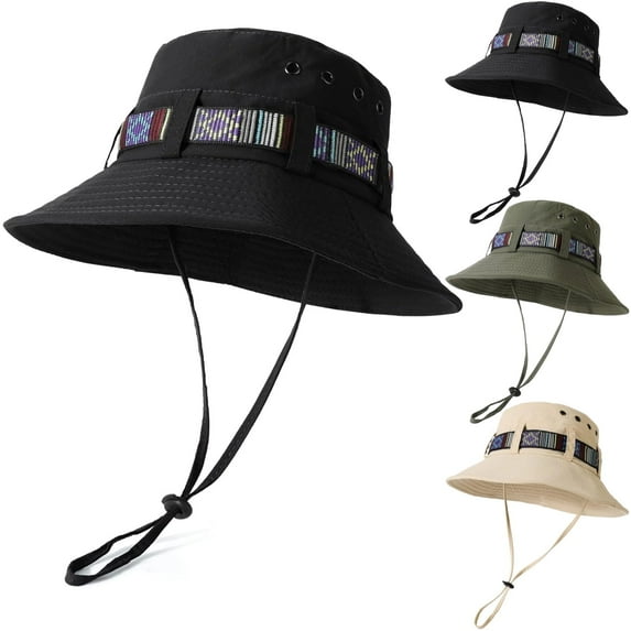 Bucket Hat Unisex, Braided Boho Style Fishsing Hat Wide Brim Sun Hat Summer UV Protection Beach Hat Outdoor's hat with Adjustable Chin Strap for Fishing Hiking Camping Travelling