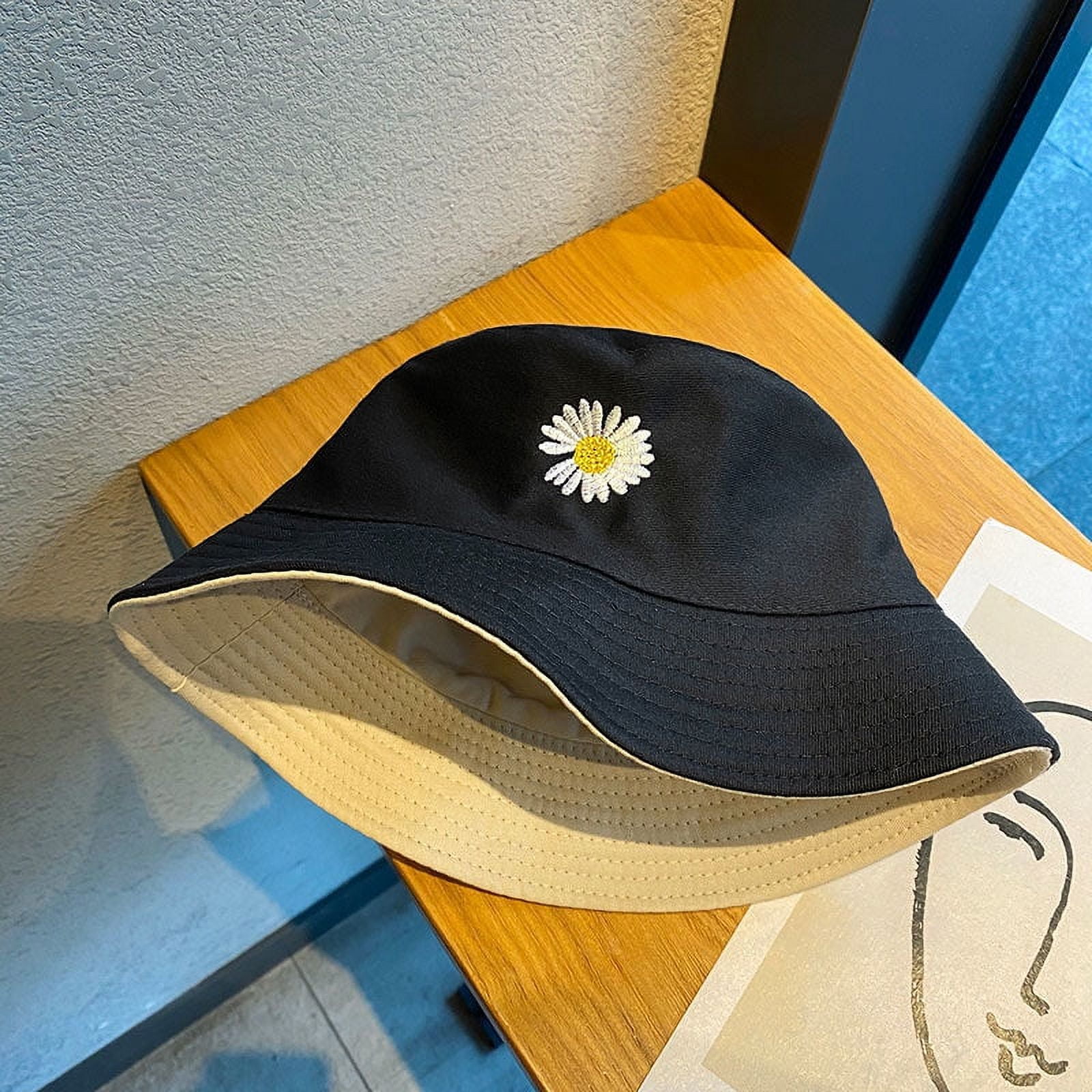 Bucket Hat,Unisex Summer Travel Beach Sun Cap Daisy Flower Packable  Outdoor,yellow,F116589 