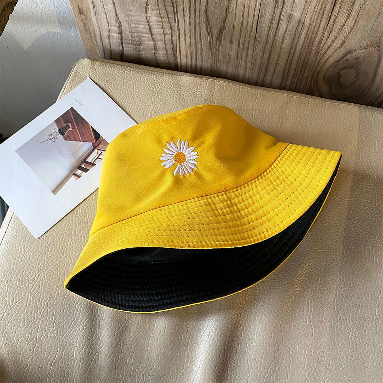Bucket Hat,Unisex Summer Travel Beach Sun Cap Daisy Flower Packable  Outdoor,yellow,F116589