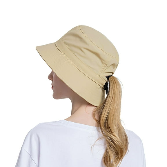 Bucket Hat Wide Brim UV Protection Lightweight Packable Outdoor Sun Hat with Adjustable Chin Strap - Beige