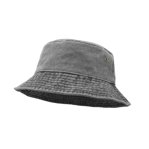 Bucket Hat, Wide Brim Washed Denim Cotton Outdoor Sun Hat Flat Top Cap for Fishing Hiking Beach Sports Grey