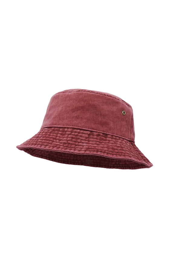 Bucket Hat, Wide Brim Washed Denim Cotton Outdoor Sun Hat Flat Top Cap for Fishing Hiking Beach Sports Wine