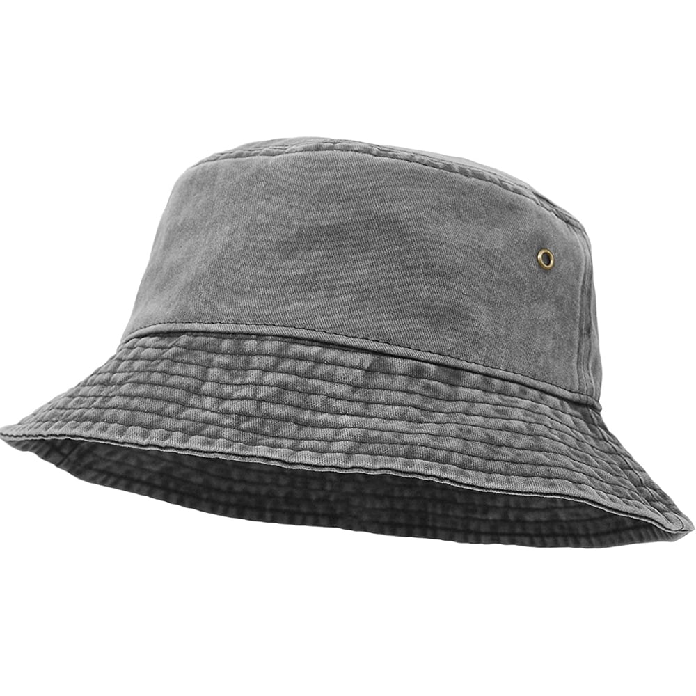 Bucket Hat, Wide Brim Washed Denim Cotton Outdoor Sun Hat Flat Top Cap