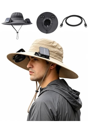 Bucket Hat With Fan, Outdoor Sun Hat with Fans For Men, Solar Cooling Sun Hat with Solar Powered Fans