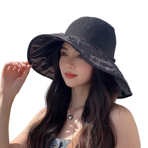 Bucket Hat Women Bow Knot Fisherman Cap Outdoor Wide Brim Knitted Breathable Contrast Color Sunshade Summer Hat