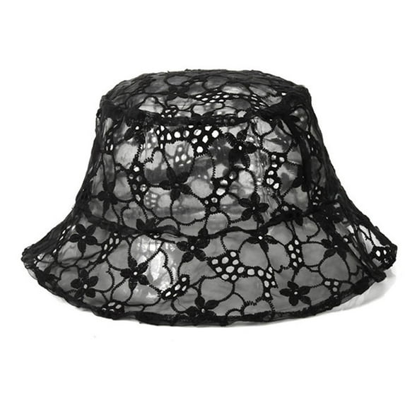 Bucket Hat, Yigetop Transparent Mesh Lace Bucket Hat Wide Brim Packable Sun Caps Embroidered Flower Fisherman Hats for Women Girls Cute Bucket Hats for Women Dark Blue A