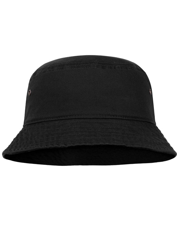 Bucket Hat for Men Women Unisex 100% Cotton Packable Foldable Summer Travel Beach Outdoor Fishing Hat - LXL Black