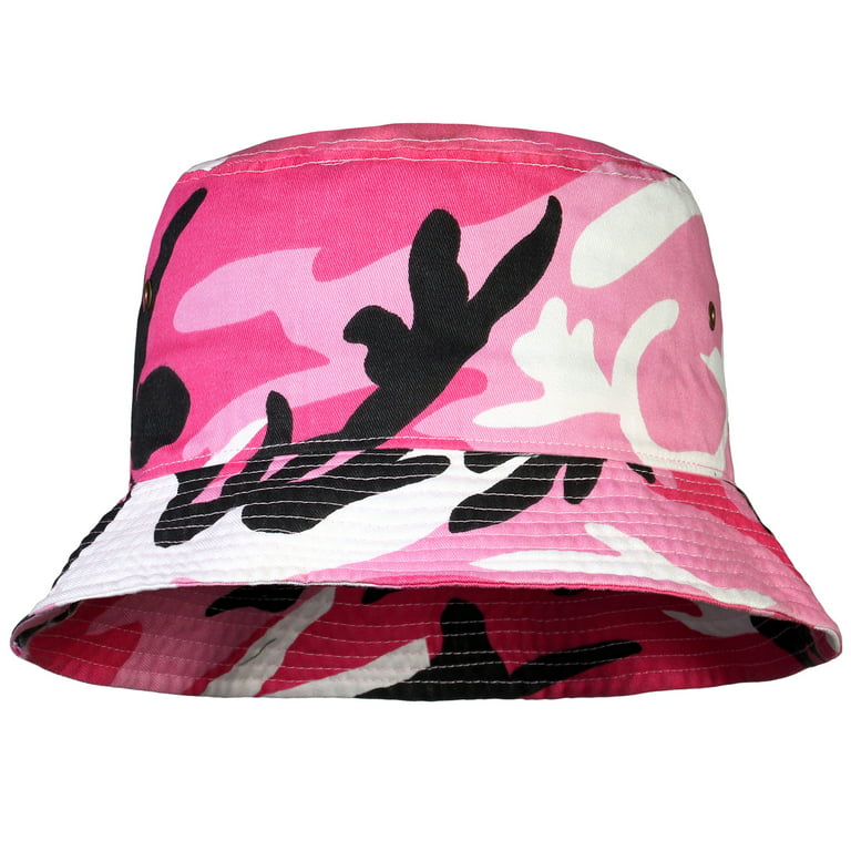 Falari Bucket Hat for Men Women unisex 100% Cotton Packable Foldable Summer Travel Beach Outdoor Fishing Hat - LXL Pink Camouflage, adult Unisex, Size