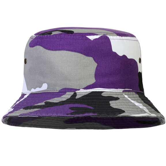 Bucket Hat for Men Women Unisex 100% Cotton Packable Foldable Summer Travel Beach Outdoor Fishing Hat - LXL Purple Camouflage