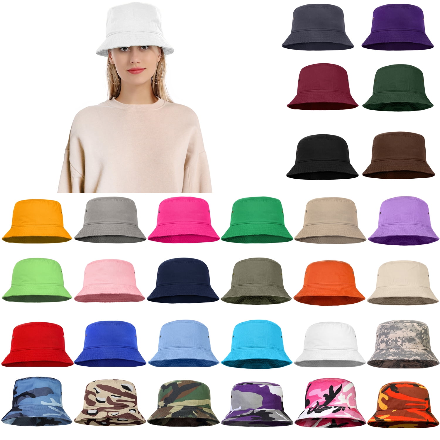 Bucket Hat for Men Women Unisex 100% Cotton Packable Foldable Summer Travel  Beach Outdoor Fishing Hat - LXL White