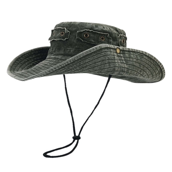 Bucket Hat for Outdoor Adventures Washed Sun Hat with Brass Buckle Uni Jungle Fishing Cap for Hiking and Camping Breathable Sun Green