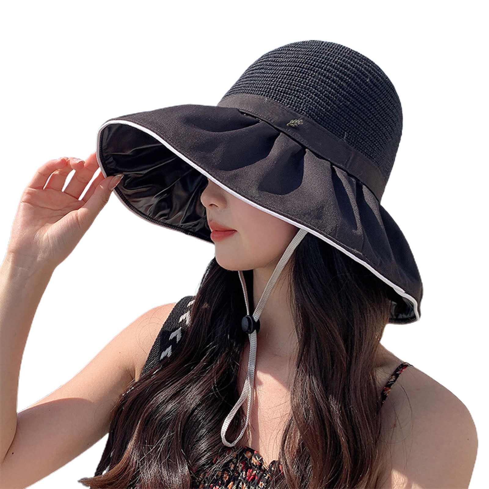 Bucket Hat for Women, Large Brim Fisherman Cap with Windproof
