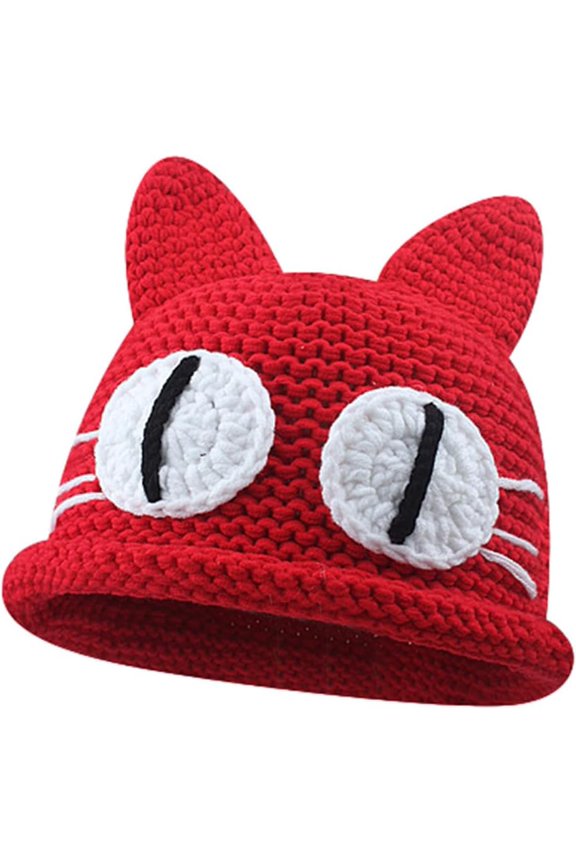 Bucket Hat for Women Men Handmade Crochet Cat Ear Beanie Cute Big Eye Cat Knit Hats Colorful Headwear Daily Gift Warm Winter